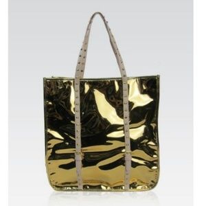 Galian Metallic Mirror Bag Studded Gold HAndbags
